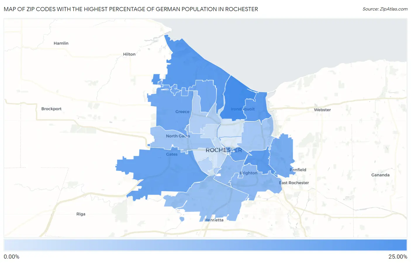 Zip Codes with the Highest Percentage of German Population in Rochester Map