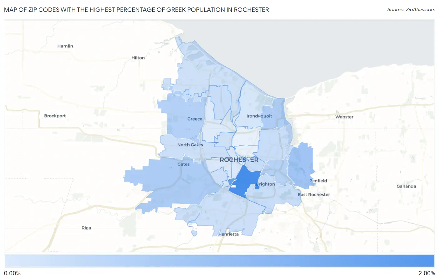 Zip Codes with the Highest Percentage of Greek Population in Rochester Map