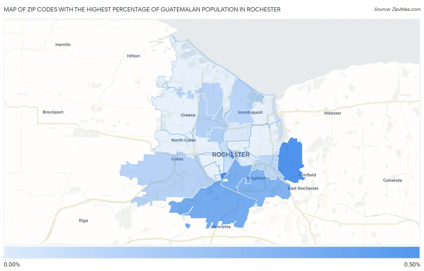 Zip Codes with the Highest Percentage of Guatemalan Population in Rochester Map