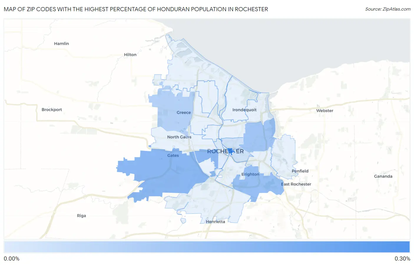 Zip Codes with the Highest Percentage of Honduran Population in Rochester Map