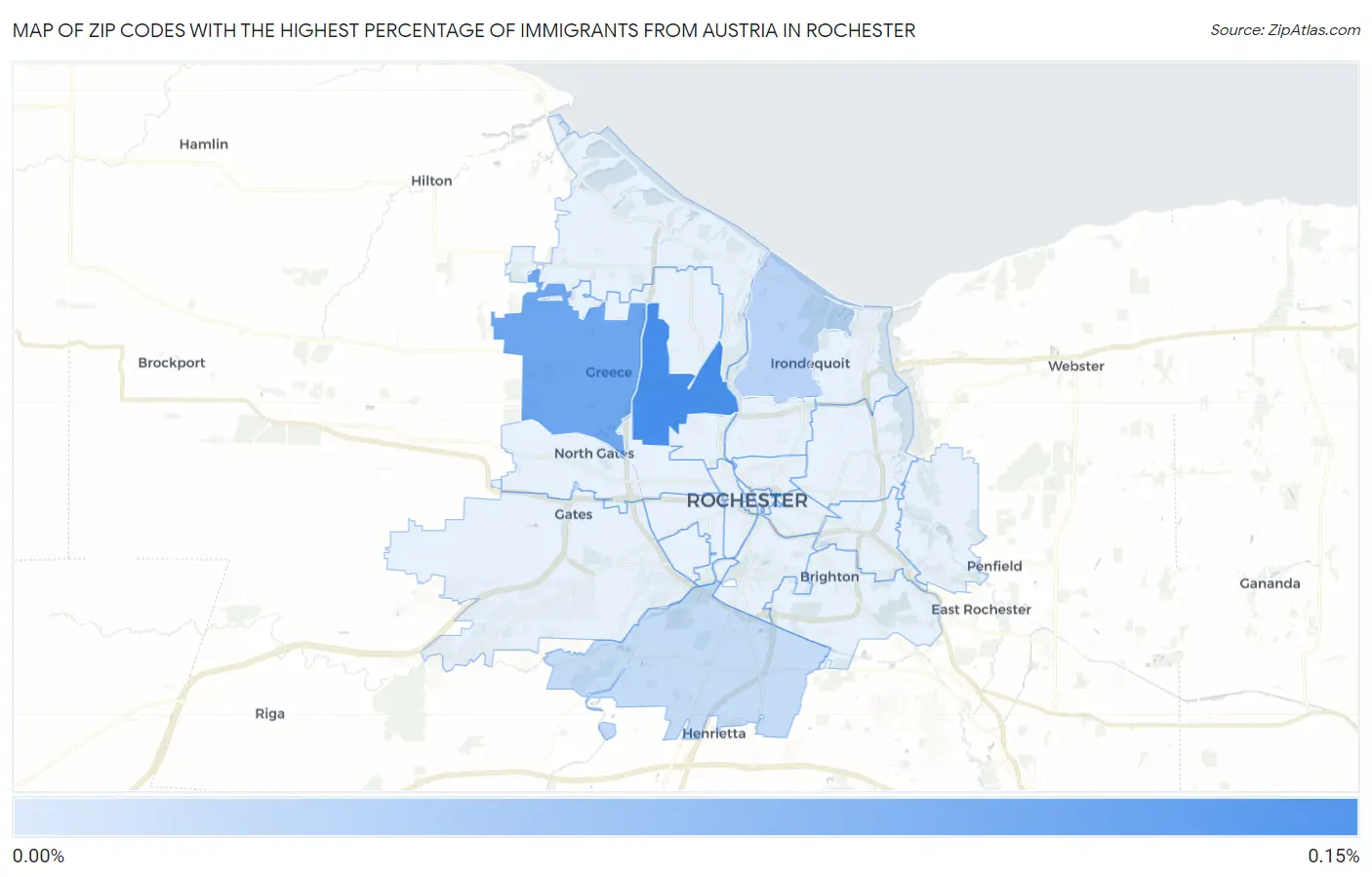 Zip Codes with the Highest Percentage of Immigrants from Austria in Rochester Map