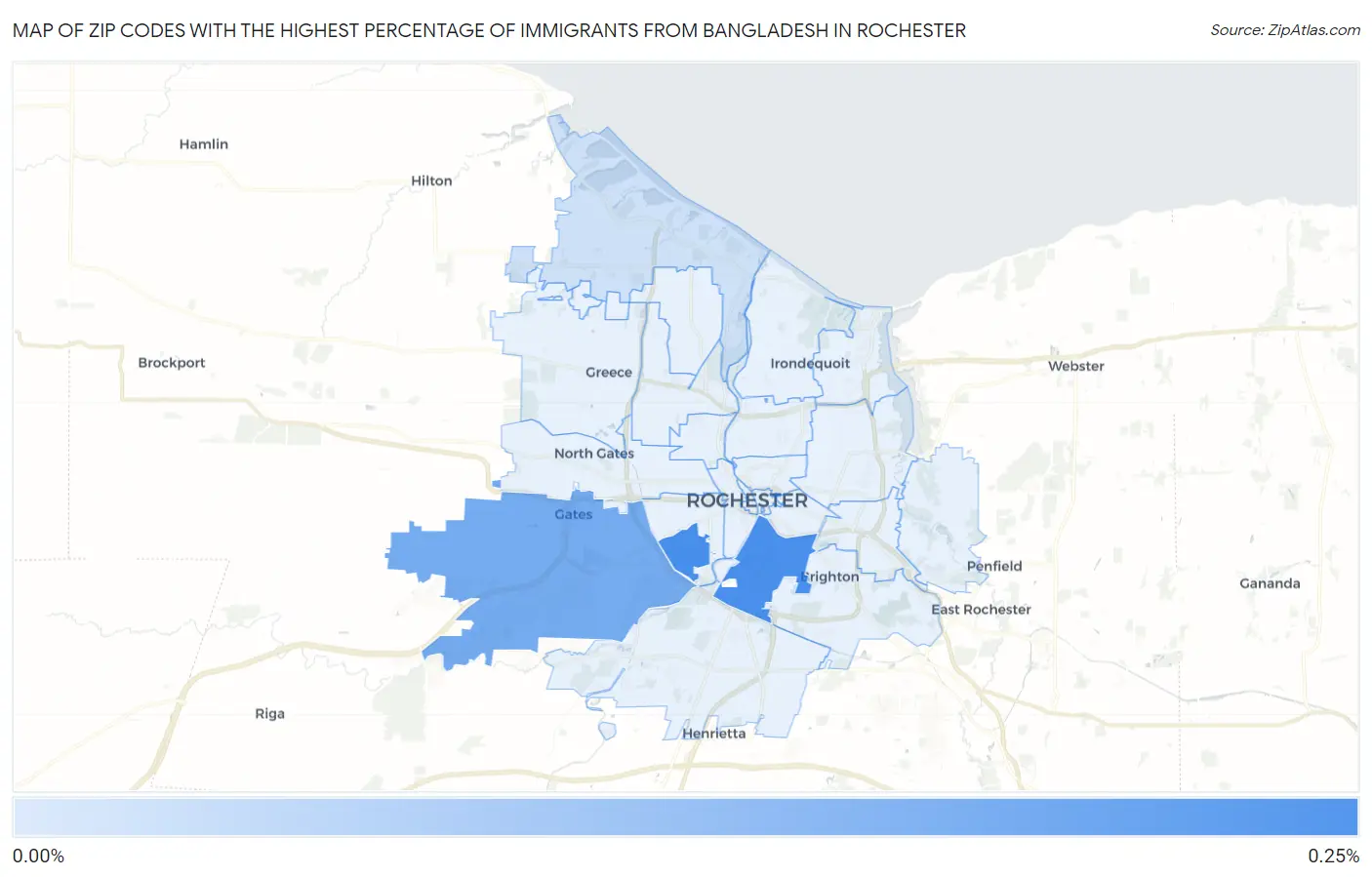 Zip Codes with the Highest Percentage of Immigrants from Bangladesh in Rochester Map