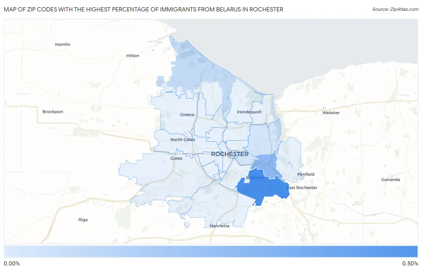 Zip Codes with the Highest Percentage of Immigrants from Belarus in Rochester Map