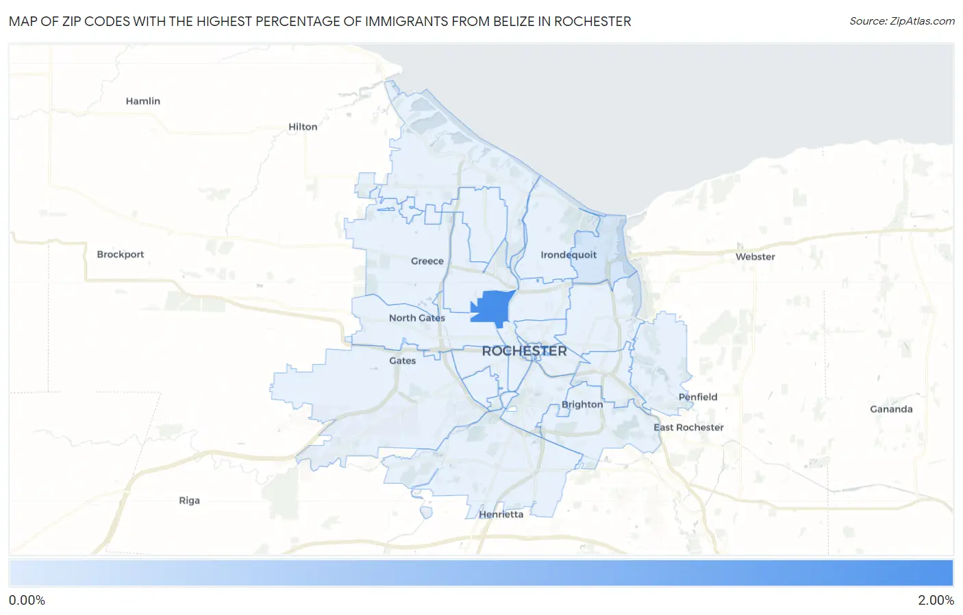 Zip Codes with the Highest Percentage of Immigrants from Belize in Rochester Map