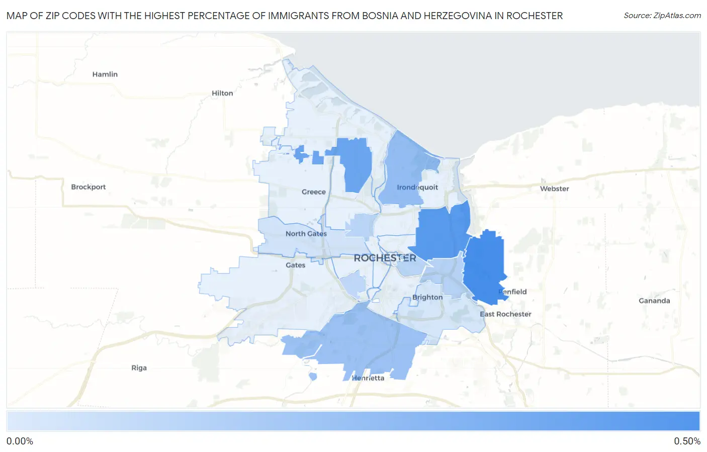 Zip Codes with the Highest Percentage of Immigrants from Bosnia and Herzegovina in Rochester Map