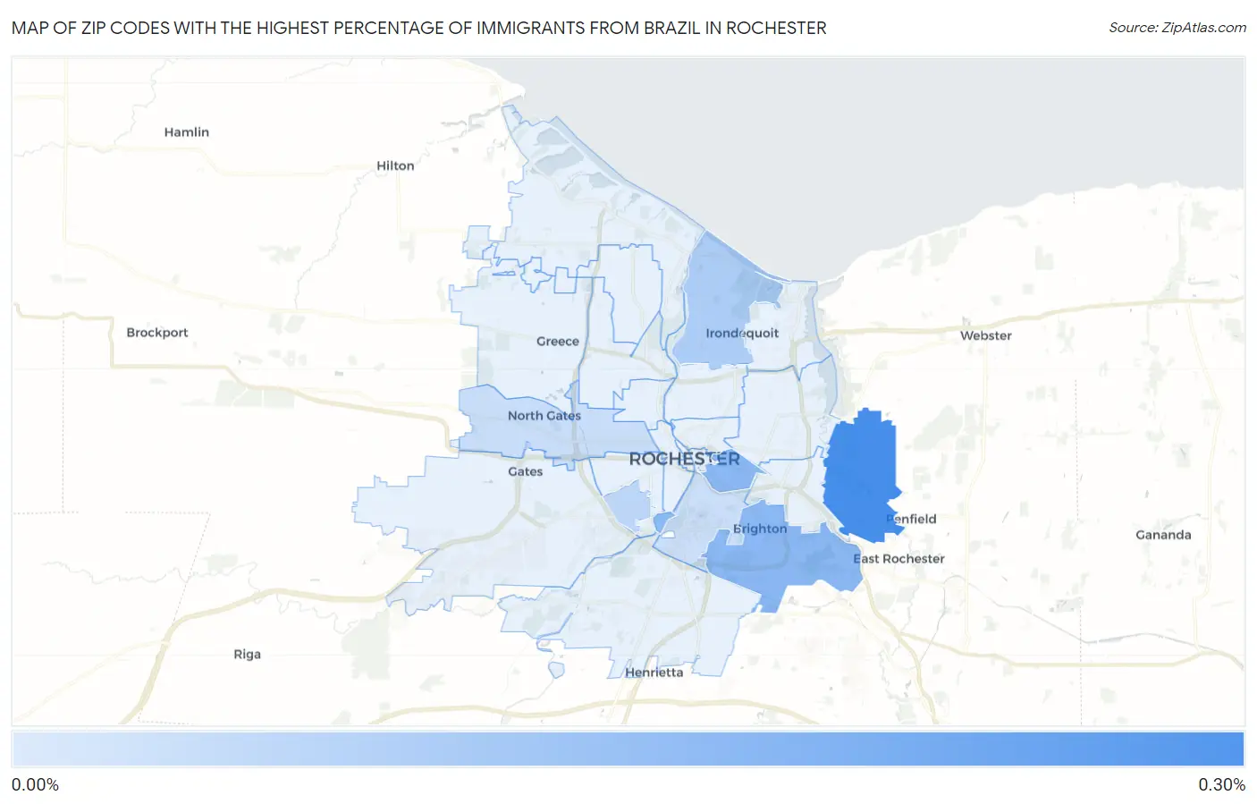 Zip Codes with the Highest Percentage of Immigrants from Brazil in Rochester Map