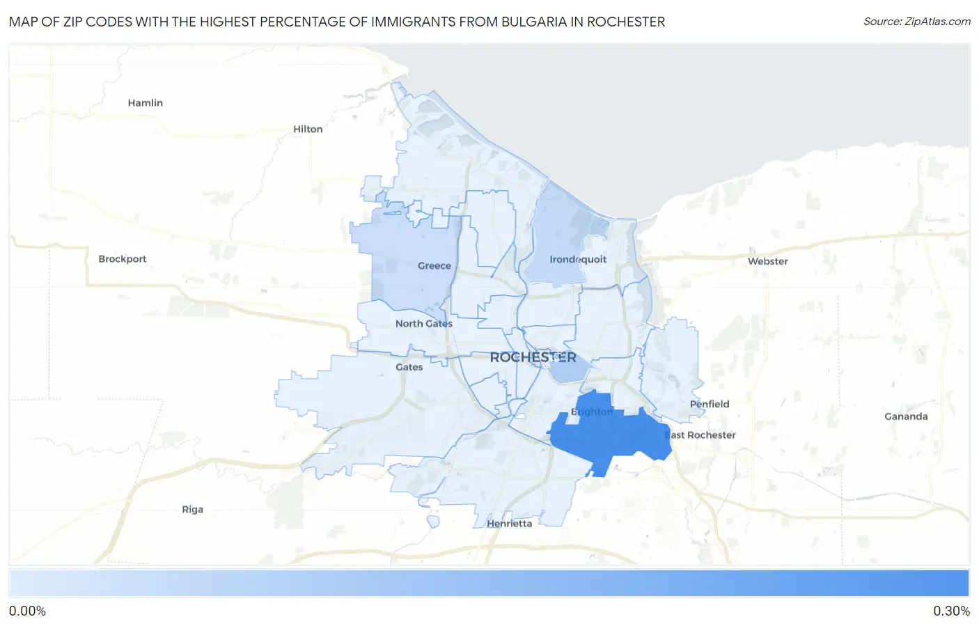 Zip Codes with the Highest Percentage of Immigrants from Bulgaria in Rochester Map