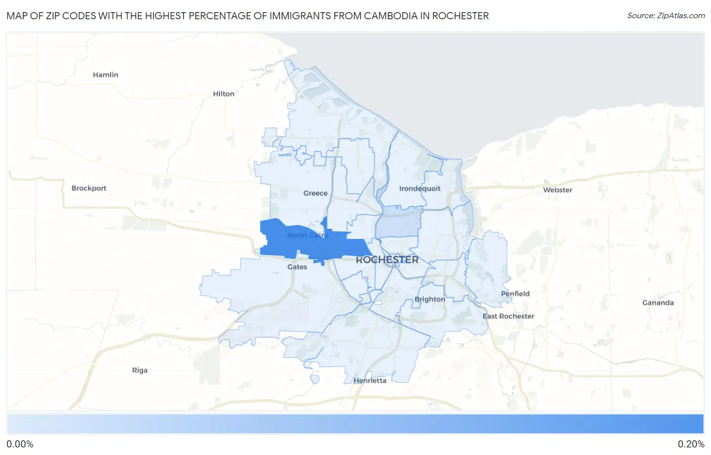 Zip Codes with the Highest Percentage of Immigrants from Cambodia in Rochester Map
