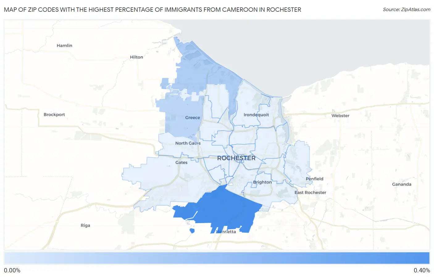 Zip Codes with the Highest Percentage of Immigrants from Cameroon in Rochester Map