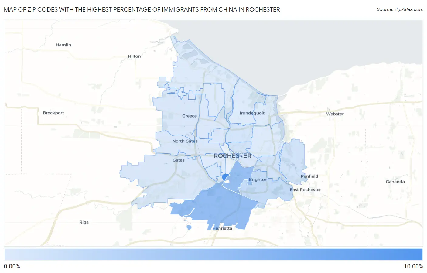Zip Codes with the Highest Percentage of Immigrants from China in Rochester Map