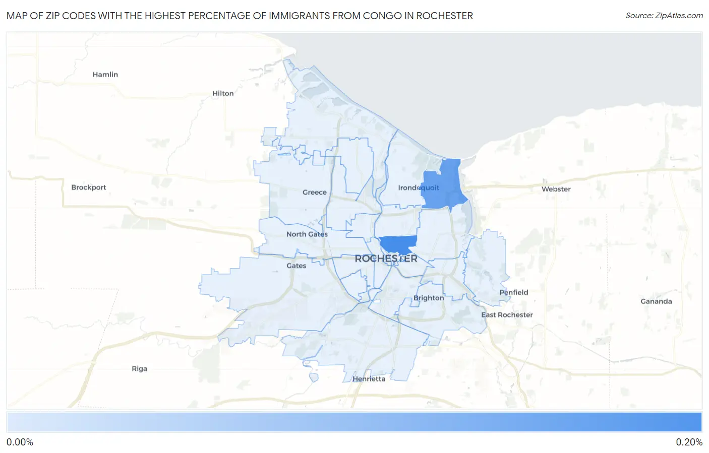 Zip Codes with the Highest Percentage of Immigrants from Congo in Rochester Map