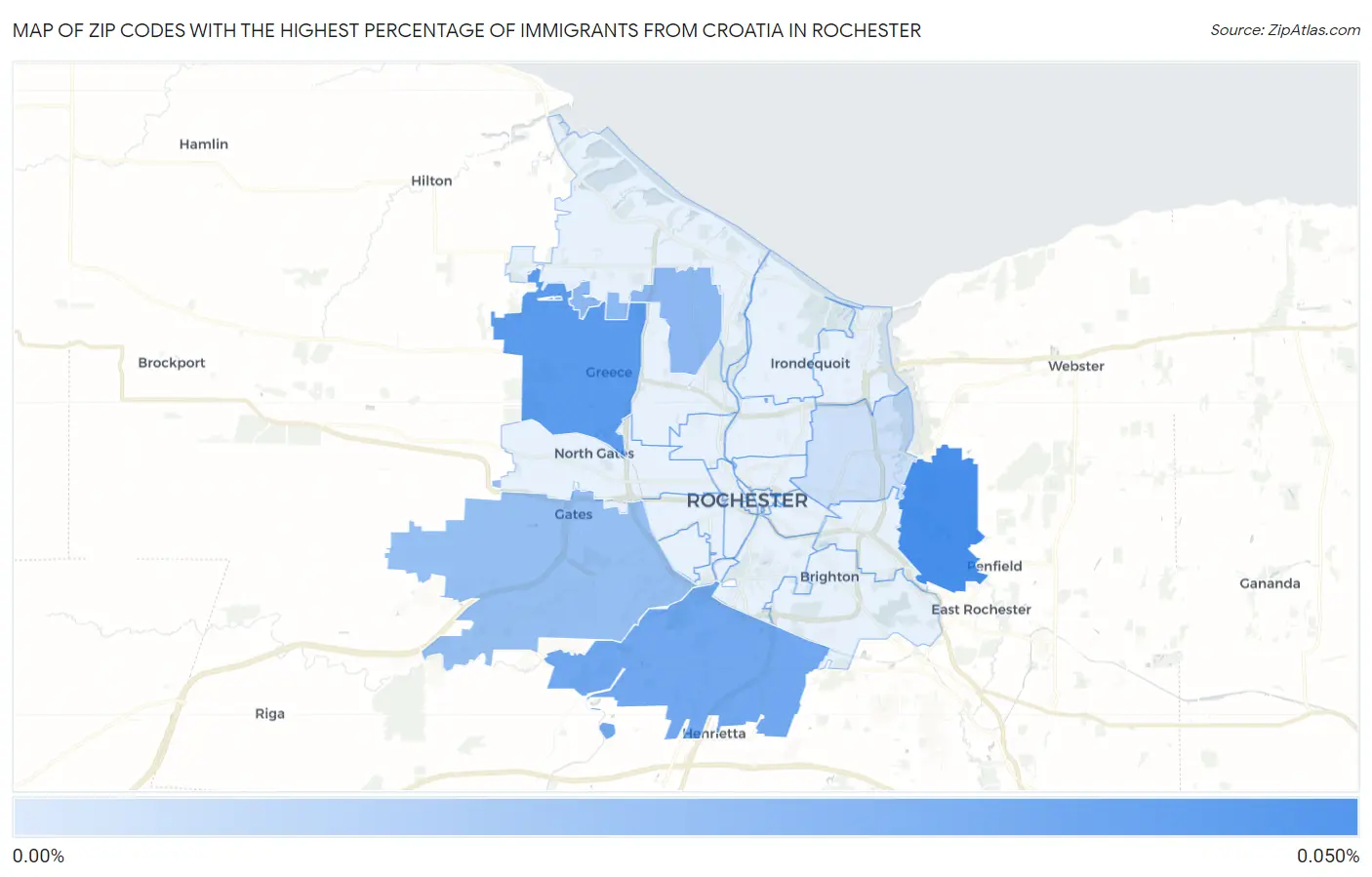 Zip Codes with the Highest Percentage of Immigrants from Croatia in Rochester Map