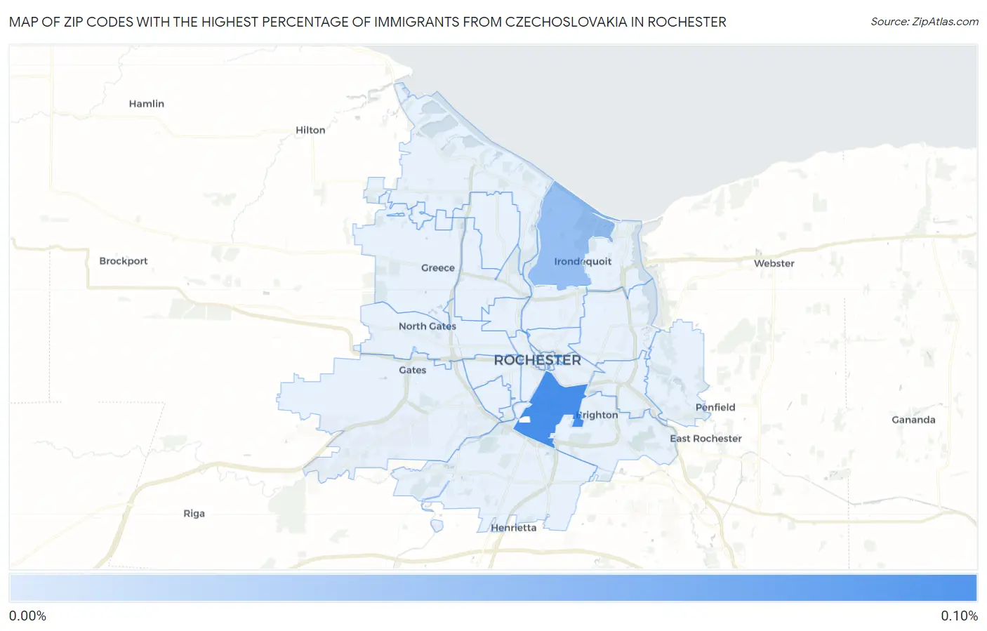 Zip Codes with the Highest Percentage of Immigrants from Czechoslovakia in Rochester Map