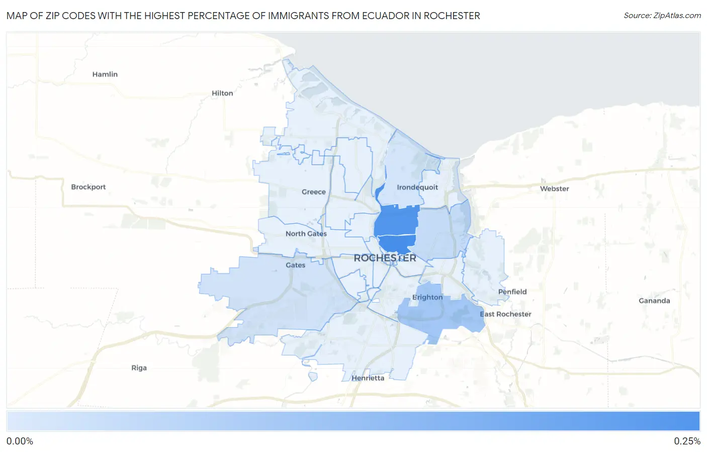 Zip Codes with the Highest Percentage of Immigrants from Ecuador in Rochester Map