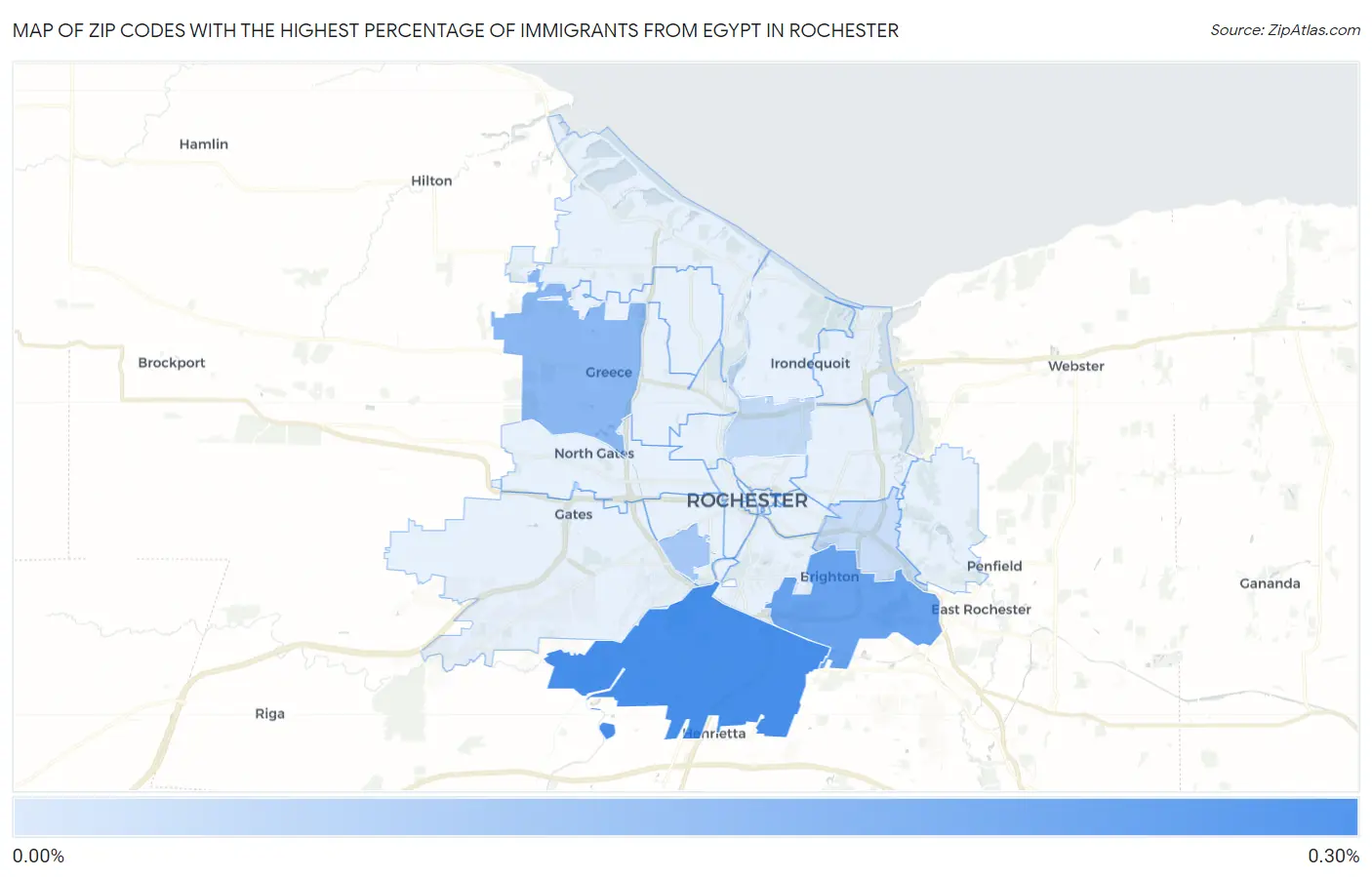 Zip Codes with the Highest Percentage of Immigrants from Egypt in Rochester Map