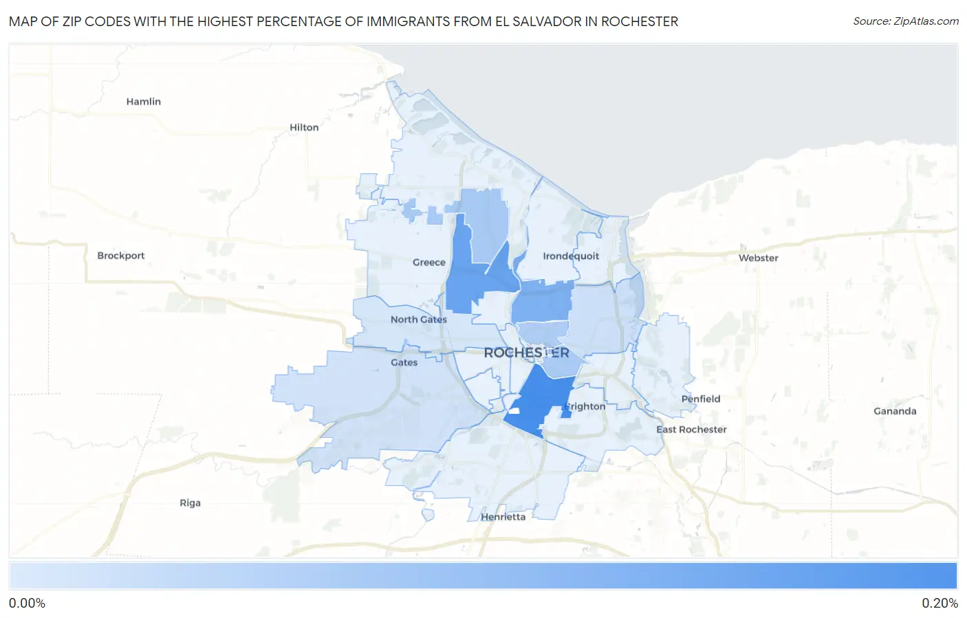 Zip Codes with the Highest Percentage of Immigrants from El Salvador in Rochester Map