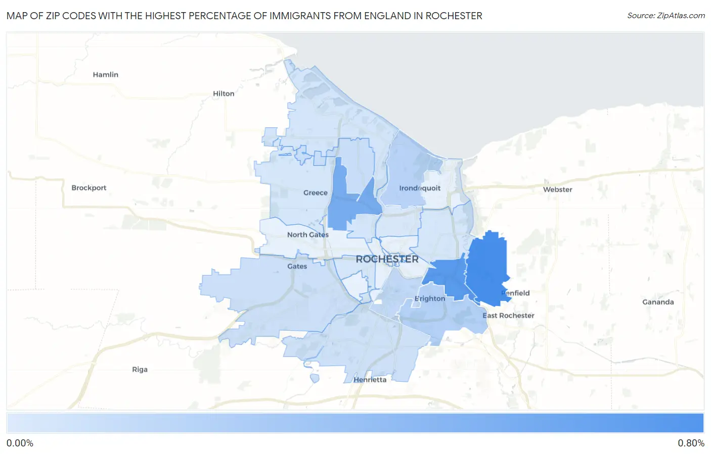 Zip Codes with the Highest Percentage of Immigrants from England in Rochester Map