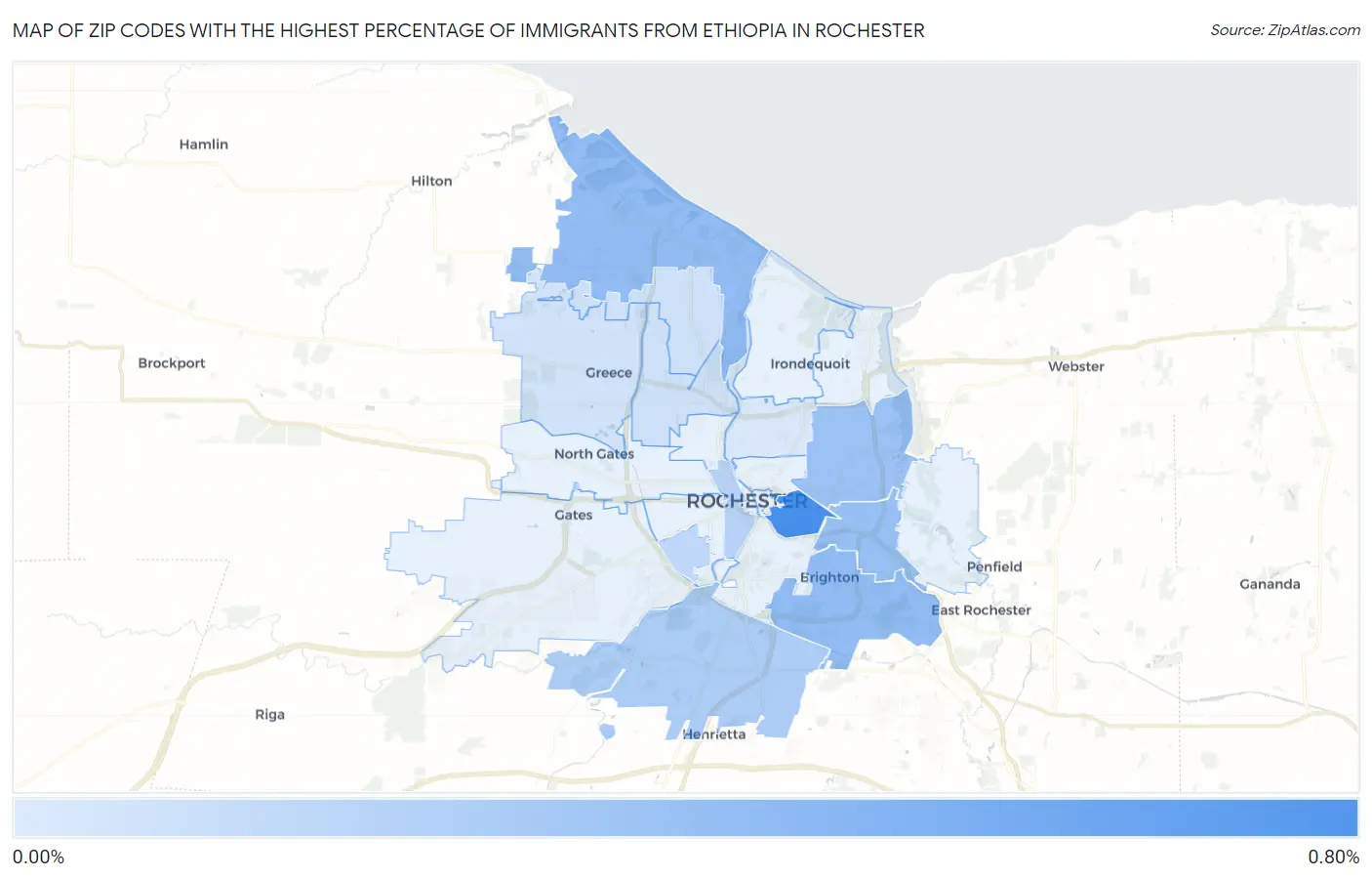 Zip Codes with the Highest Percentage of Immigrants from Ethiopia in Rochester Map