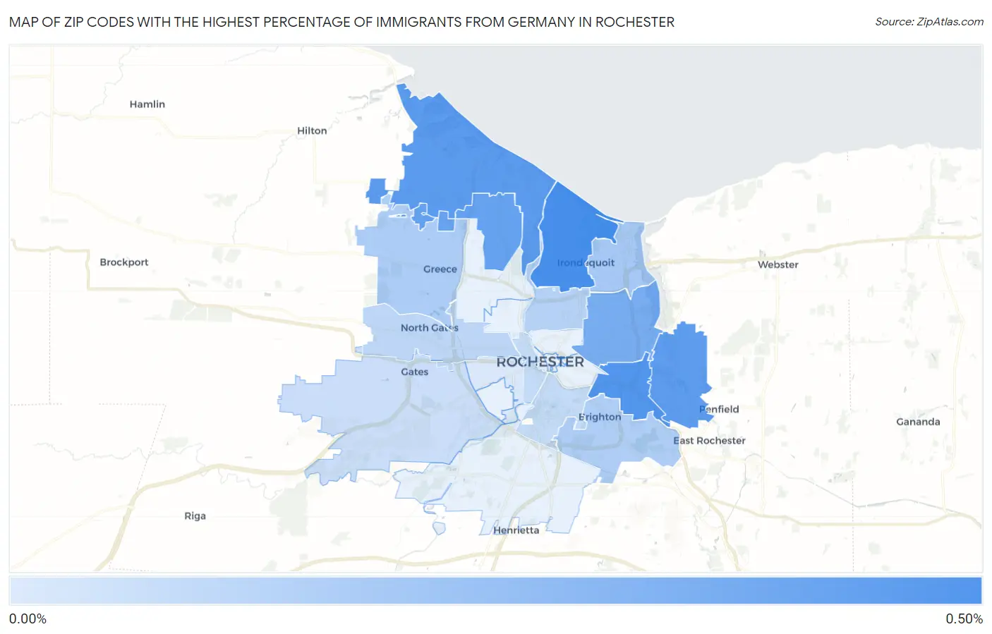 Zip Codes with the Highest Percentage of Immigrants from Germany in Rochester Map