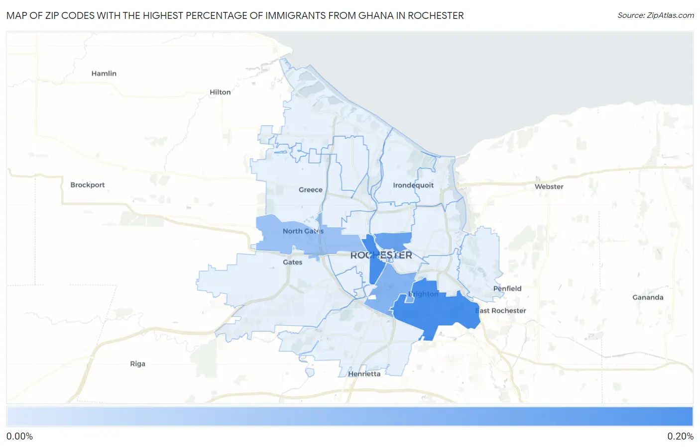 Zip Codes with the Highest Percentage of Immigrants from Ghana in Rochester Map