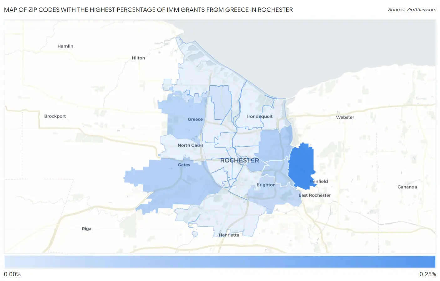 Zip Codes with the Highest Percentage of Immigrants from Greece in Rochester Map