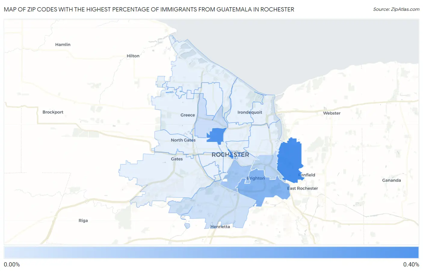 Zip Codes with the Highest Percentage of Immigrants from Guatemala in Rochester Map