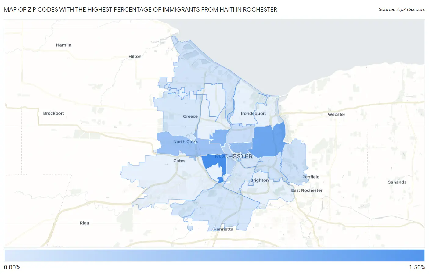 Zip Codes with the Highest Percentage of Immigrants from Haiti in Rochester Map