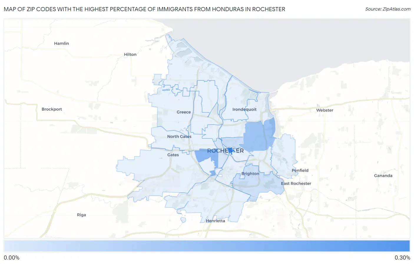 Zip Codes with the Highest Percentage of Immigrants from Honduras in Rochester Map