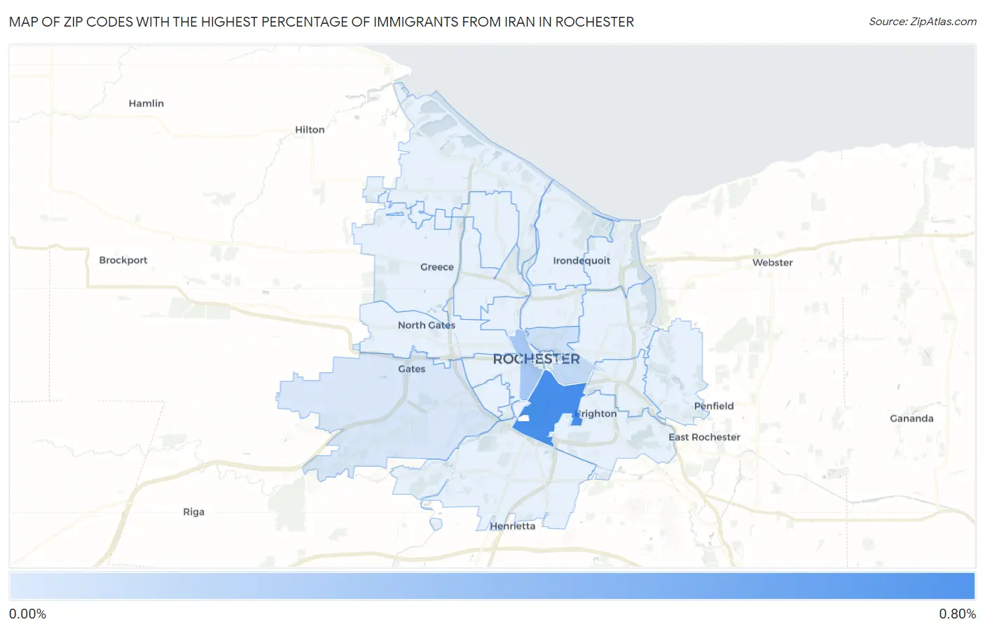 Zip Codes with the Highest Percentage of Immigrants from Iran in Rochester Map