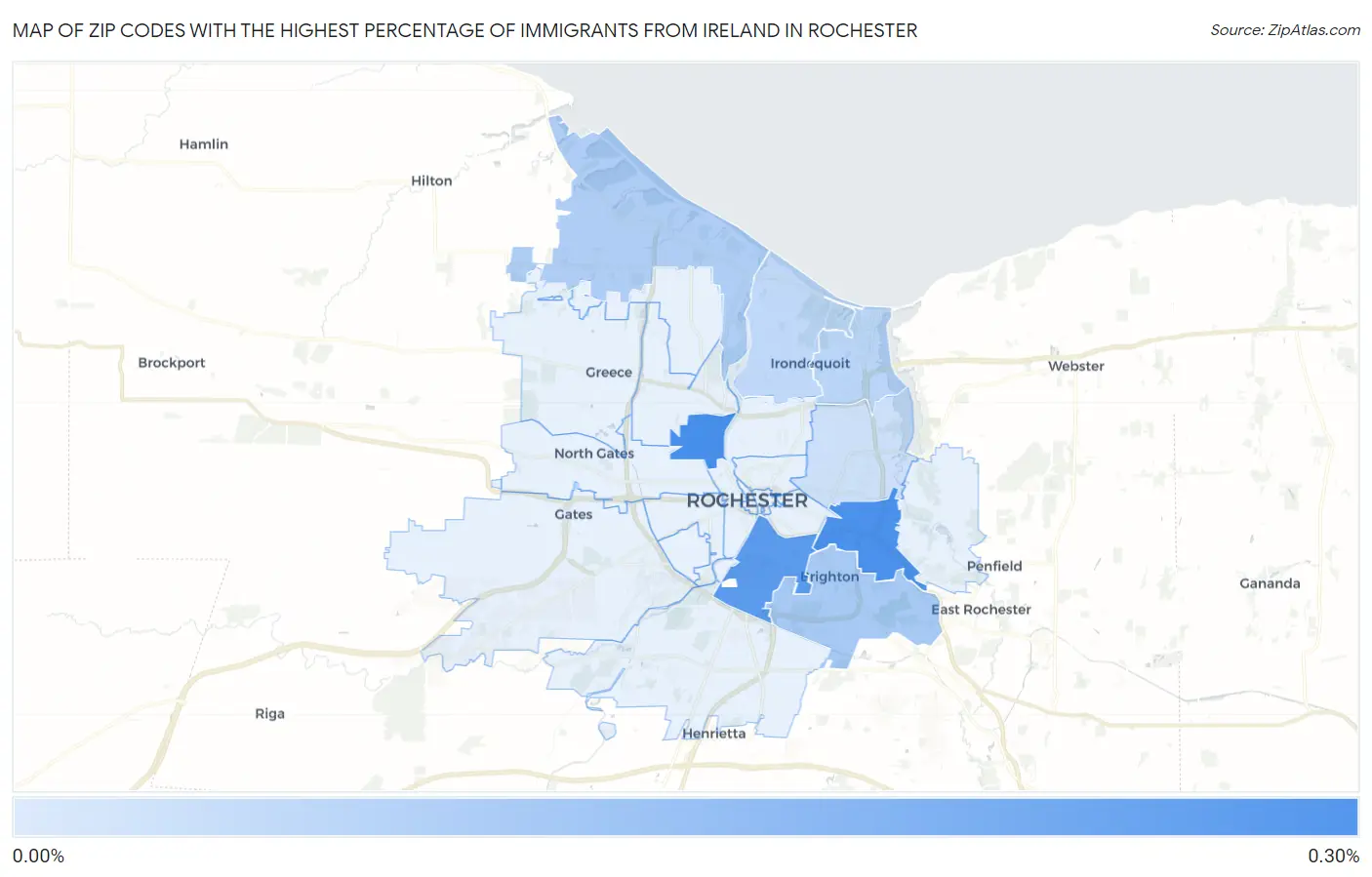 Zip Codes with the Highest Percentage of Immigrants from Ireland in Rochester Map