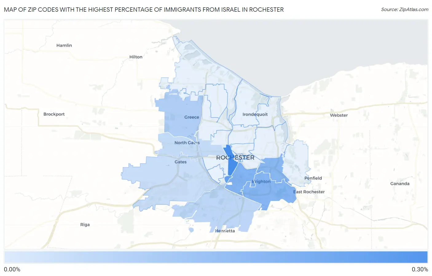 Zip Codes with the Highest Percentage of Immigrants from Israel in Rochester Map