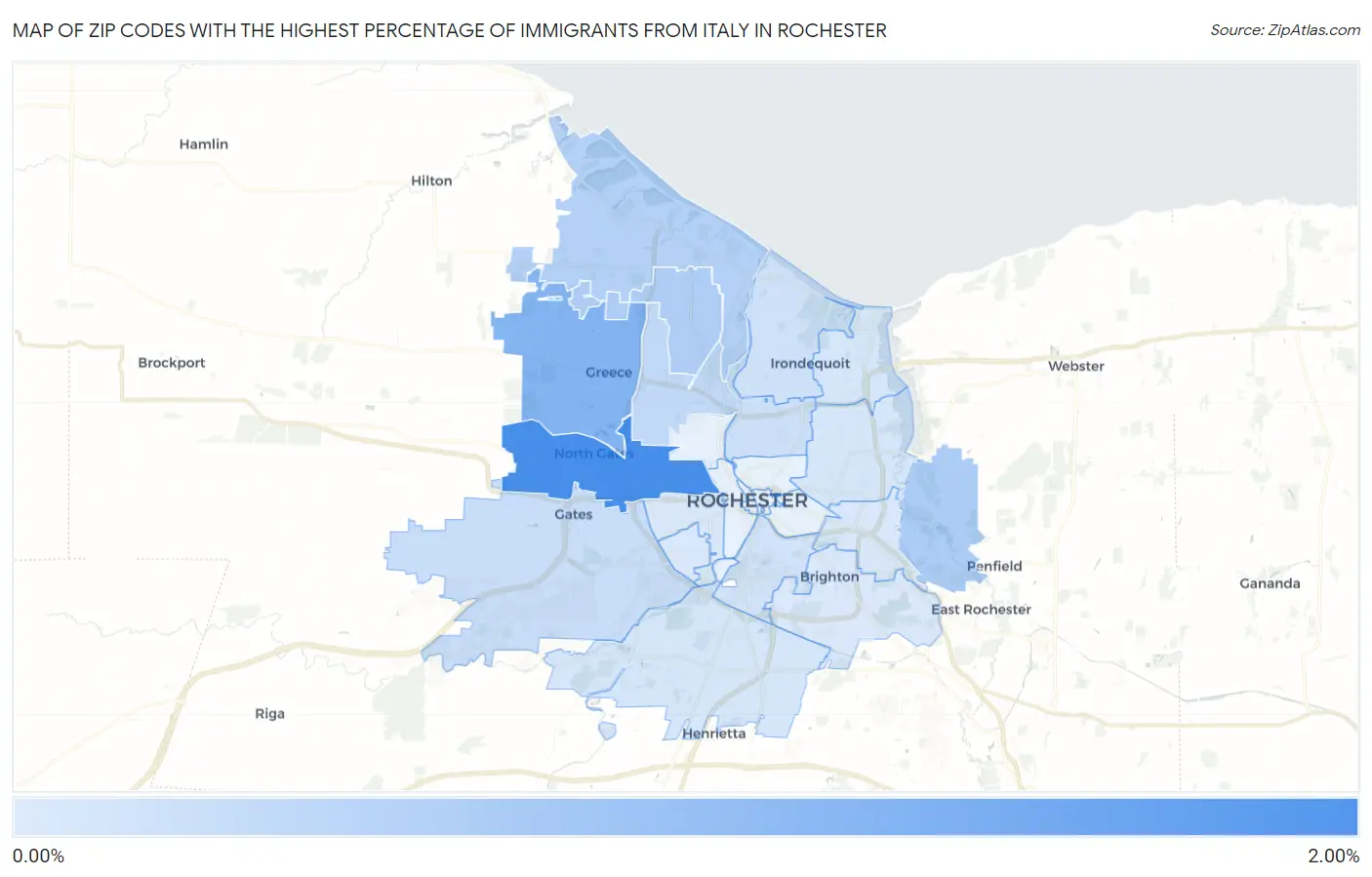 Zip Codes with the Highest Percentage of Immigrants from Italy in Rochester Map