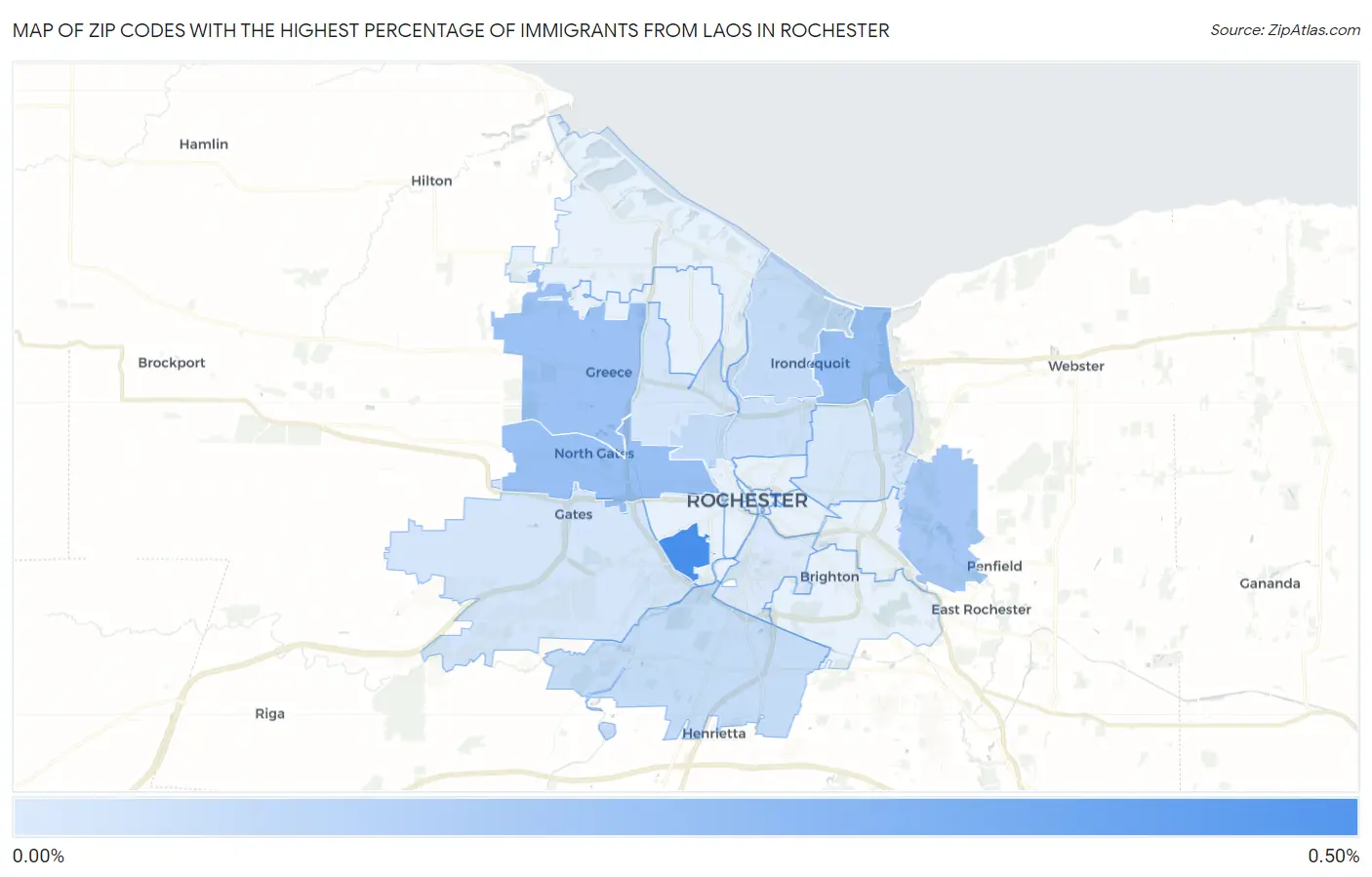 Zip Codes with the Highest Percentage of Immigrants from Laos in Rochester Map