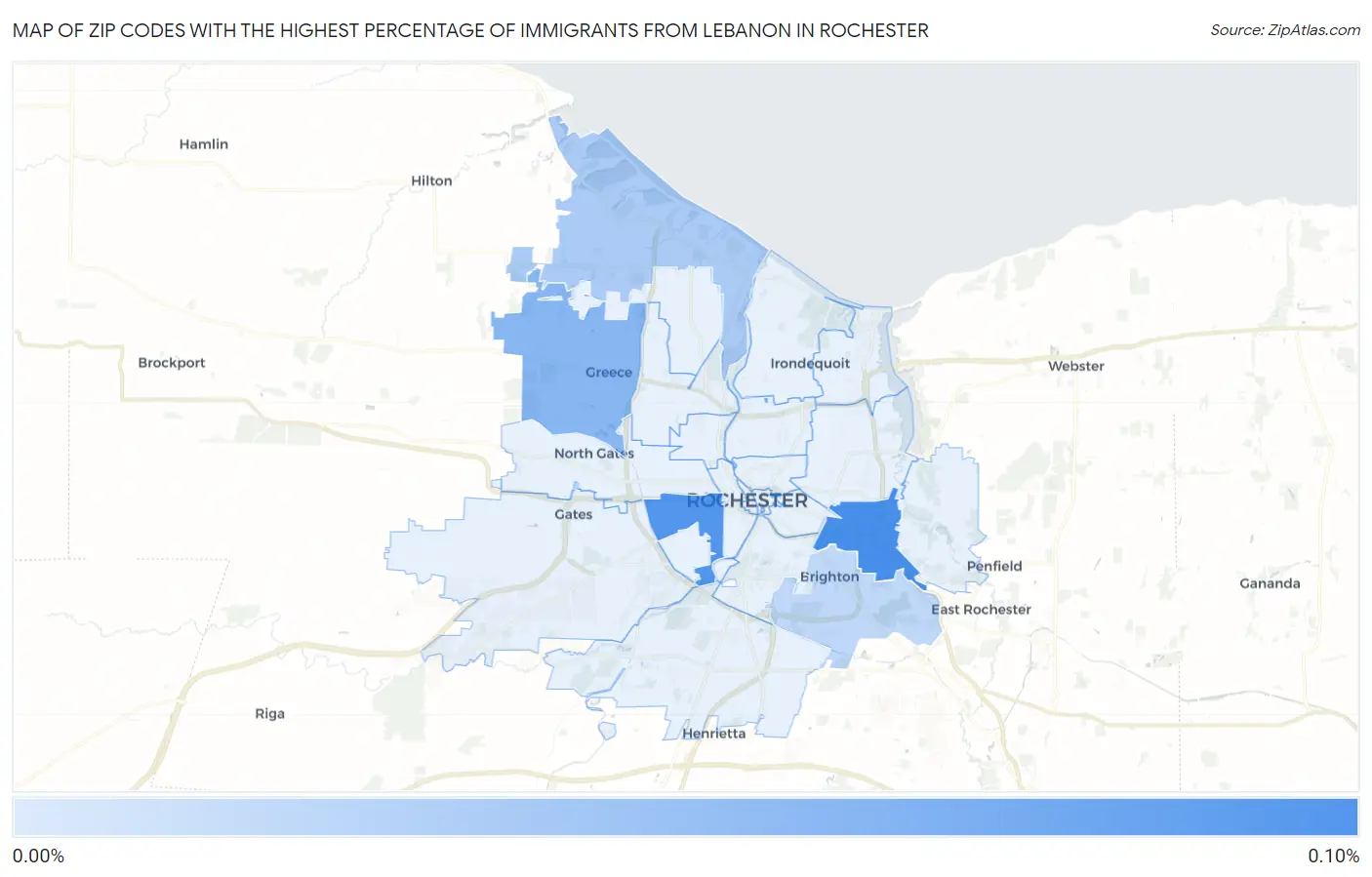 Zip Codes with the Highest Percentage of Immigrants from Lebanon in Rochester Map