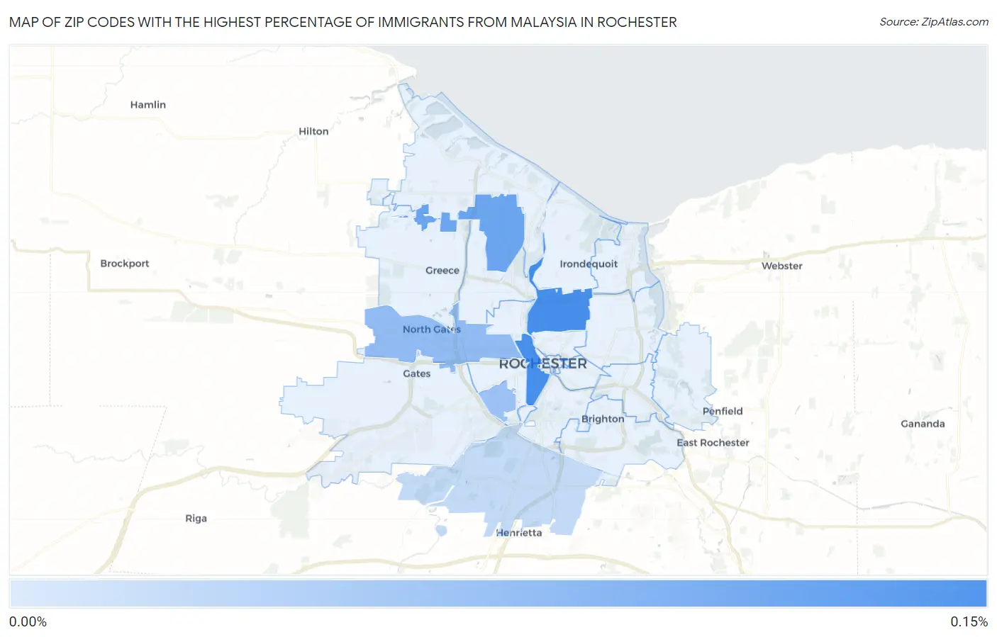 Zip Codes with the Highest Percentage of Immigrants from Malaysia in Rochester Map