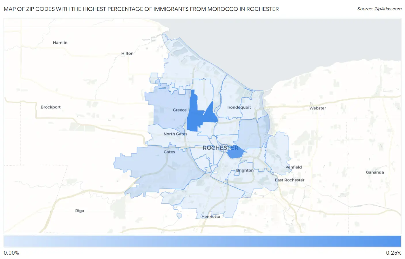 Zip Codes with the Highest Percentage of Immigrants from Morocco in Rochester Map