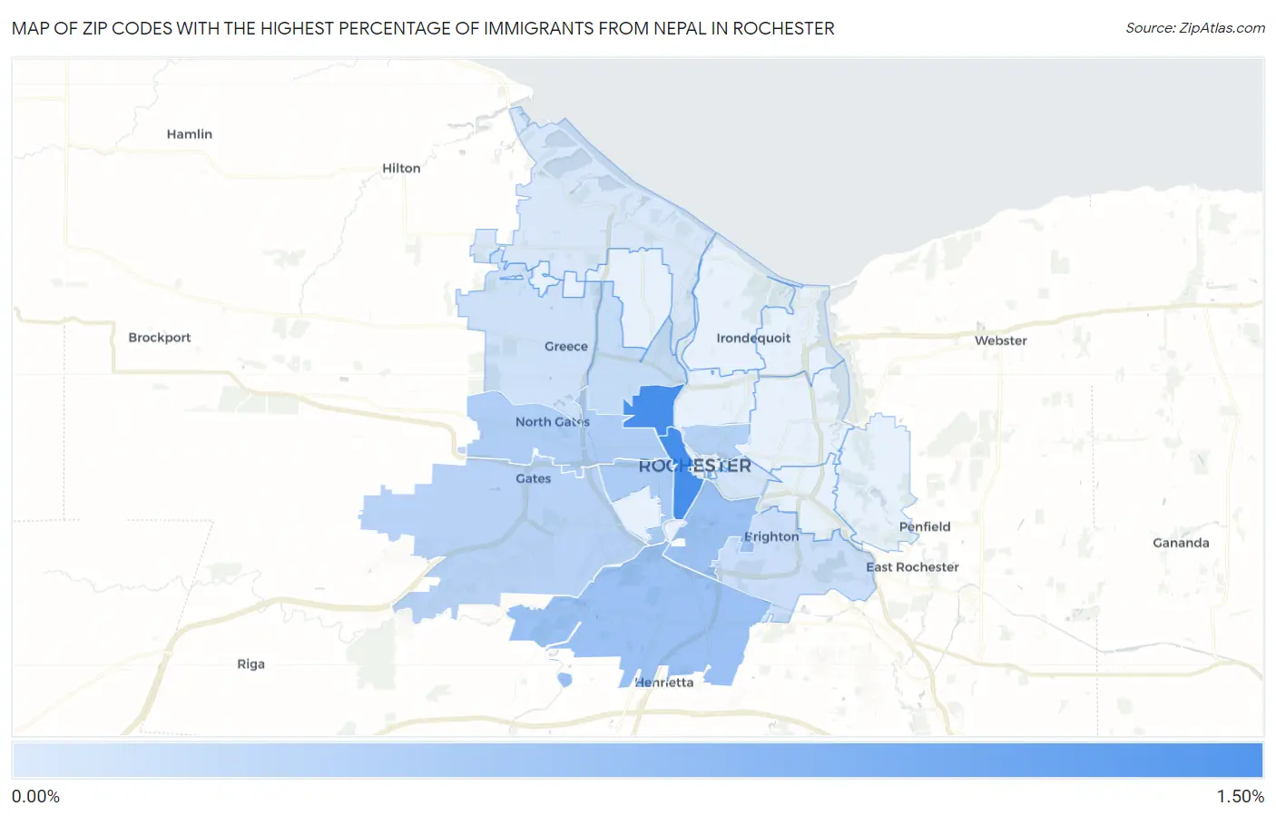 Zip Codes with the Highest Percentage of Immigrants from Nepal in Rochester Map