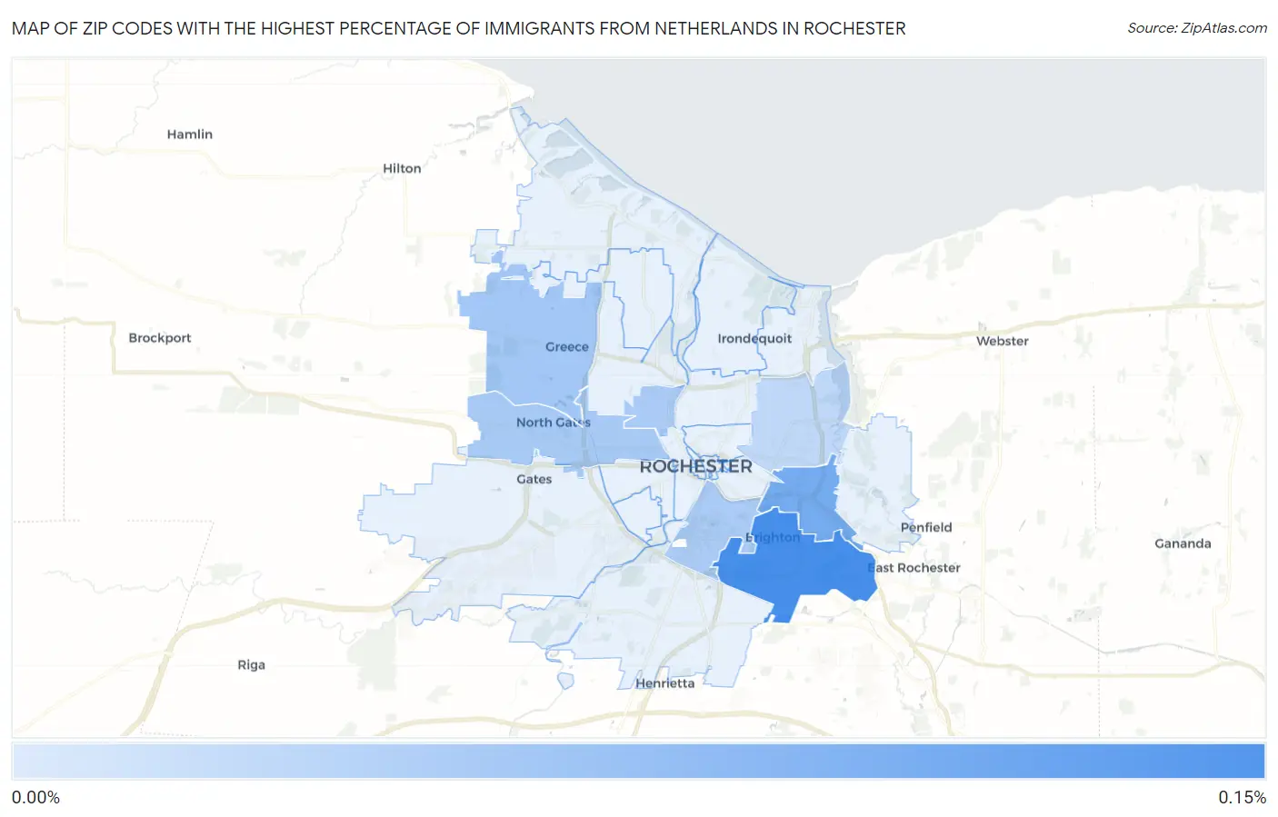 Zip Codes with the Highest Percentage of Immigrants from Netherlands in Rochester Map