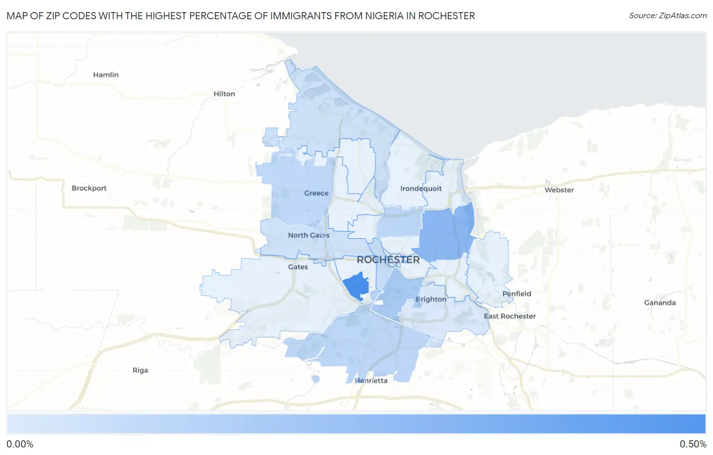 Zip Codes with the Highest Percentage of Immigrants from Nigeria in Rochester Map
