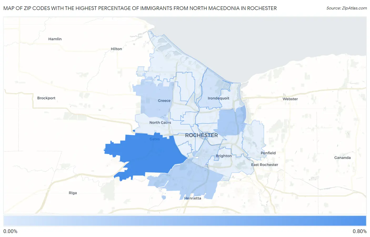 Zip Codes with the Highest Percentage of Immigrants from North Macedonia in Rochester Map