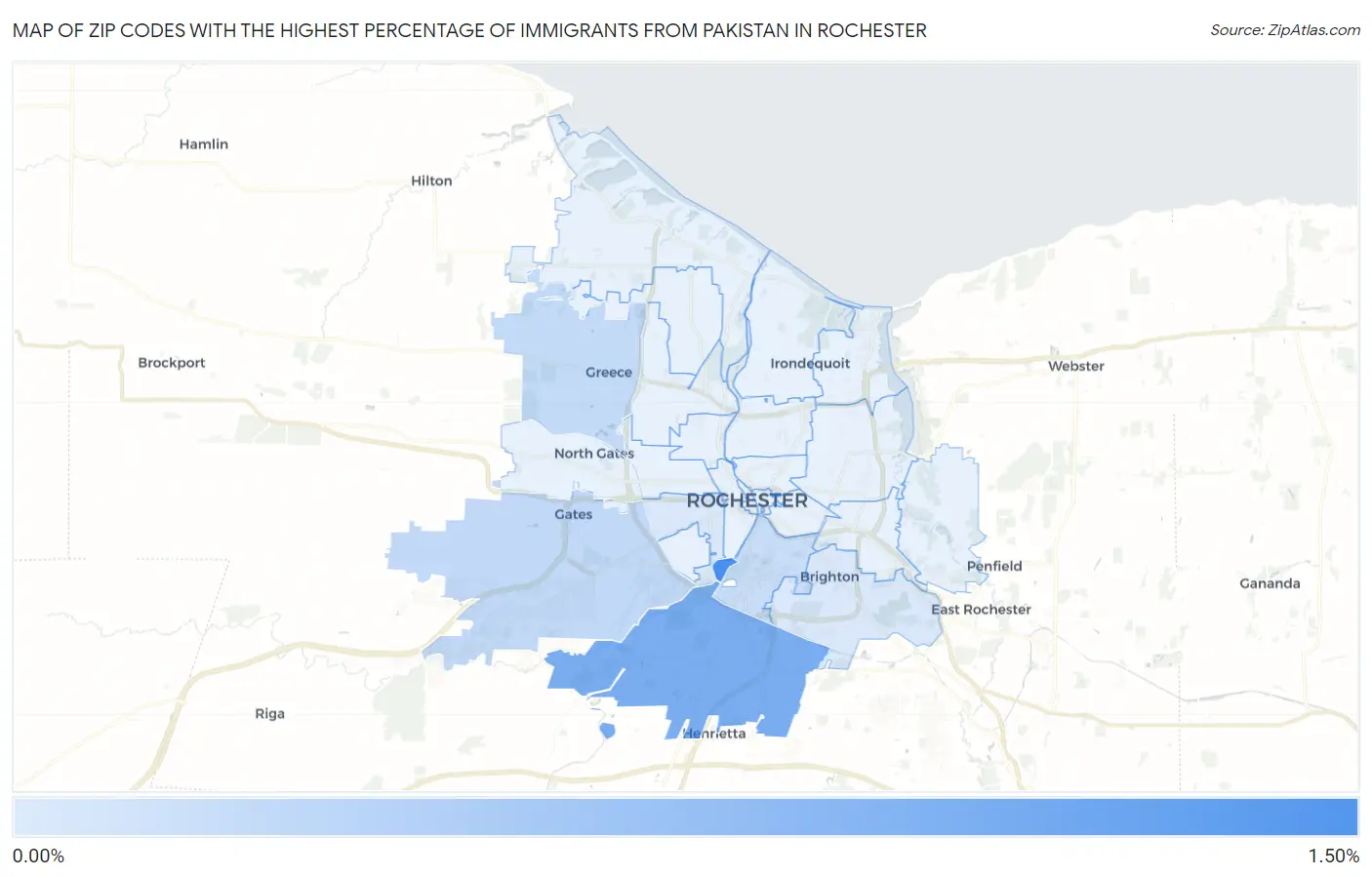 Zip Codes with the Highest Percentage of Immigrants from Pakistan in Rochester Map