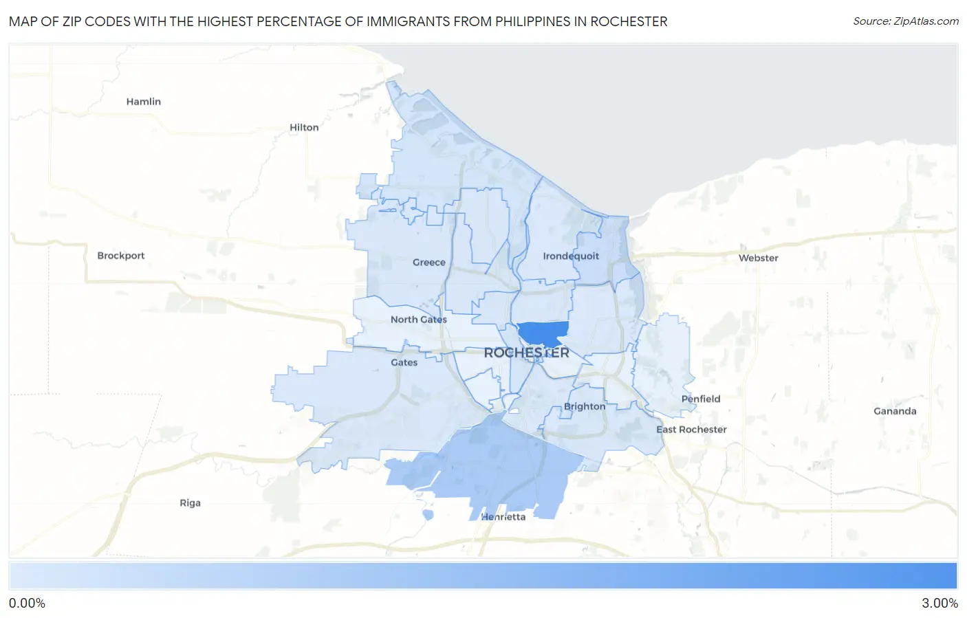 Zip Codes with the Highest Percentage of Immigrants from Philippines in Rochester Map