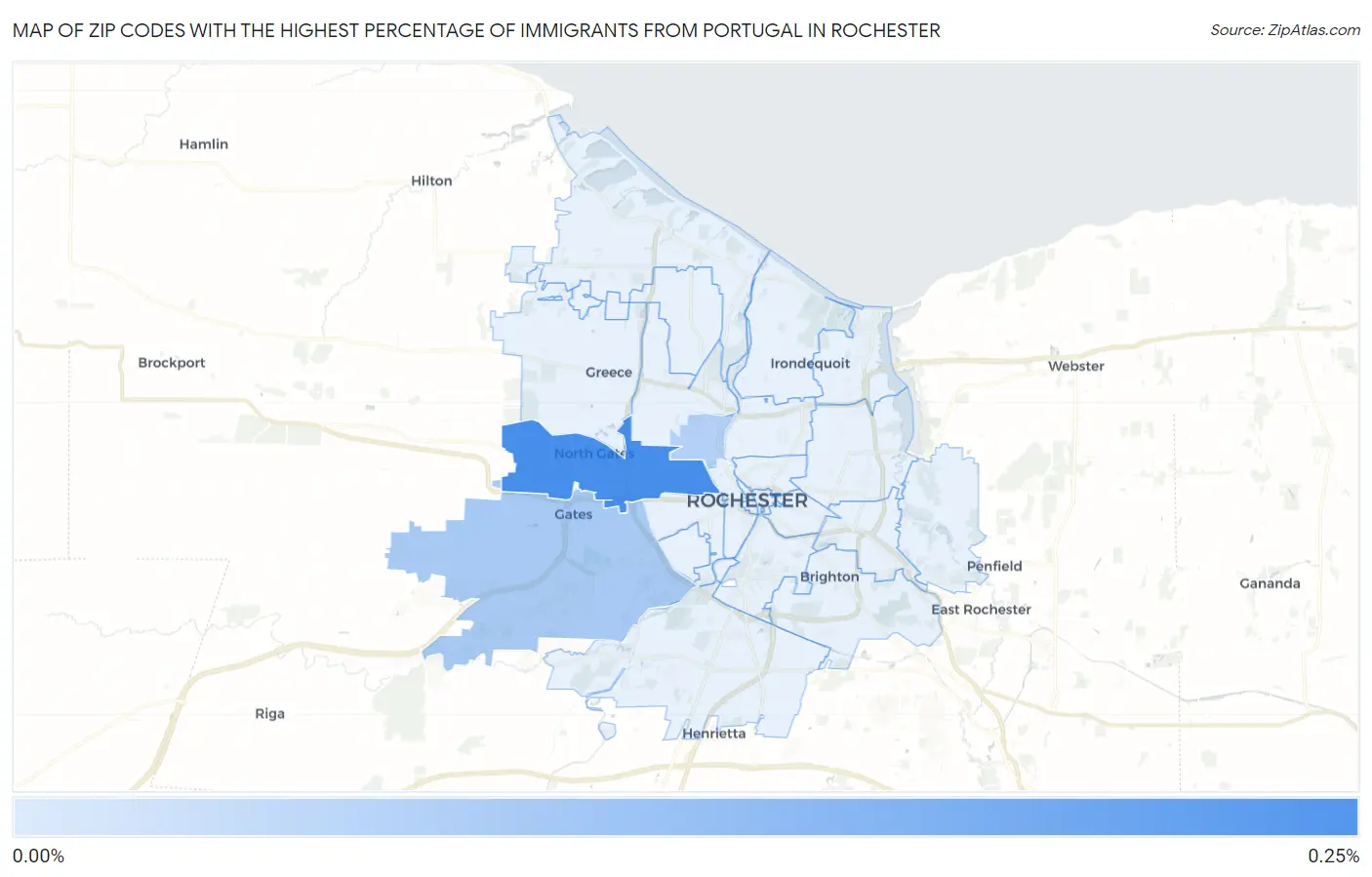 Zip Codes with the Highest Percentage of Immigrants from Portugal in Rochester Map
