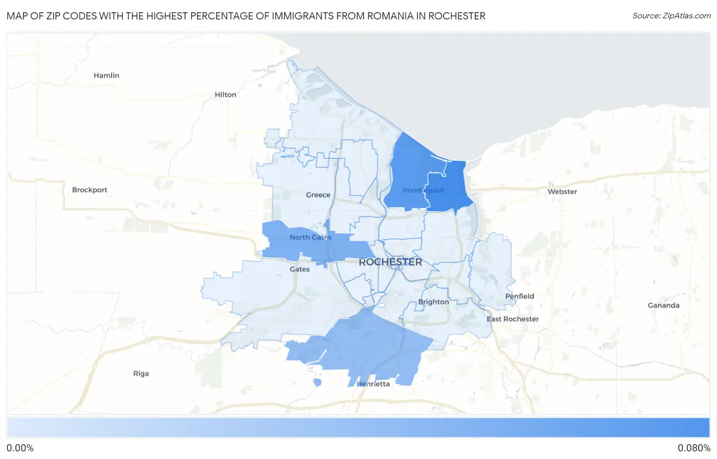 Zip Codes with the Highest Percentage of Immigrants from Romania in Rochester Map