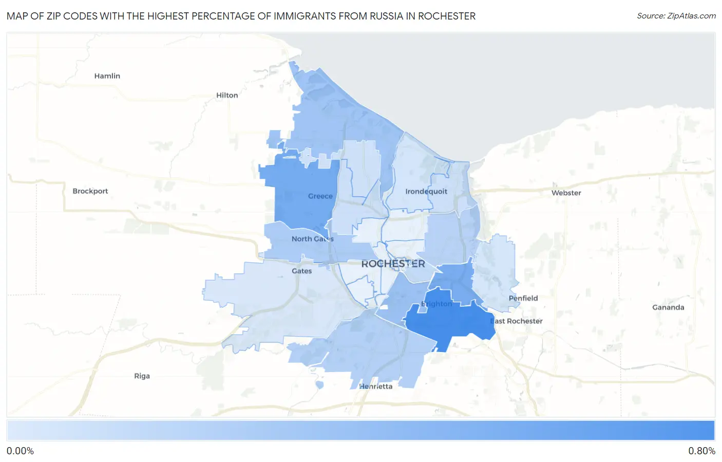 Zip Codes with the Highest Percentage of Immigrants from Russia in Rochester Map
