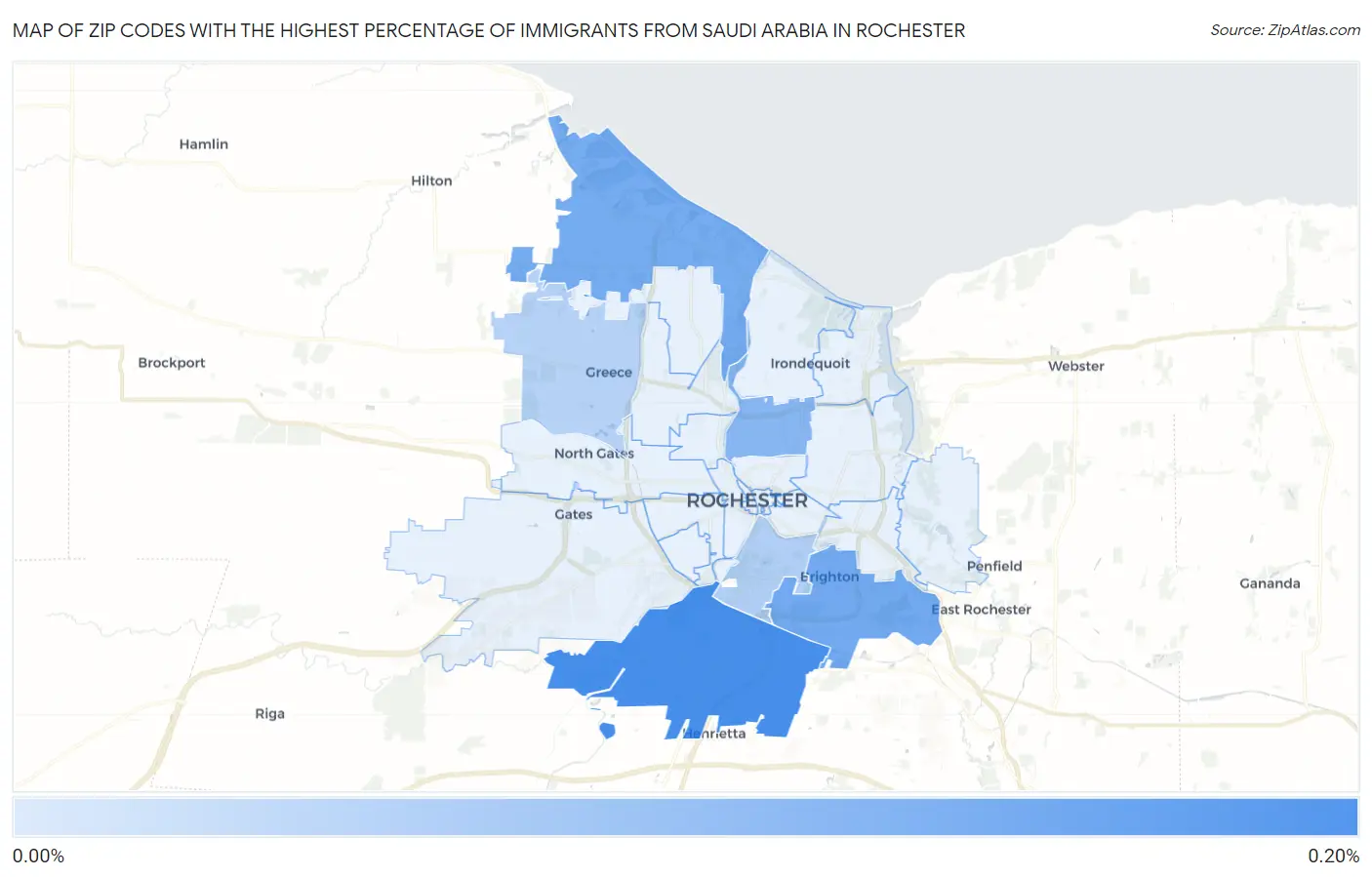 Zip Codes with the Highest Percentage of Immigrants from Saudi Arabia in Rochester Map