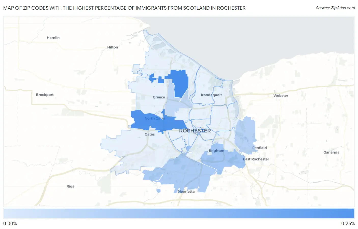 Zip Codes with the Highest Percentage of Immigrants from Scotland in Rochester Map