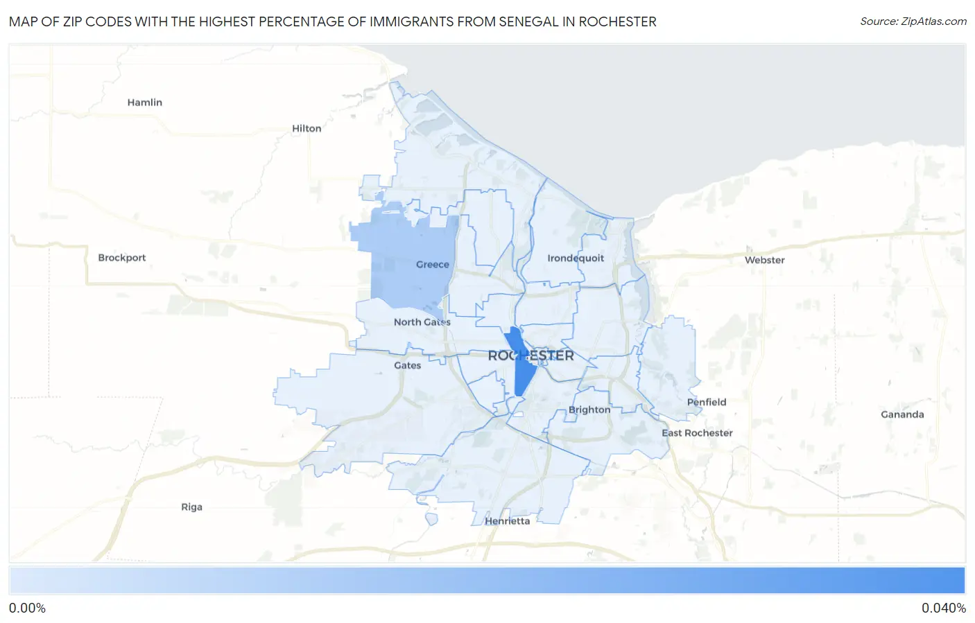 Zip Codes with the Highest Percentage of Immigrants from Senegal in Rochester Map