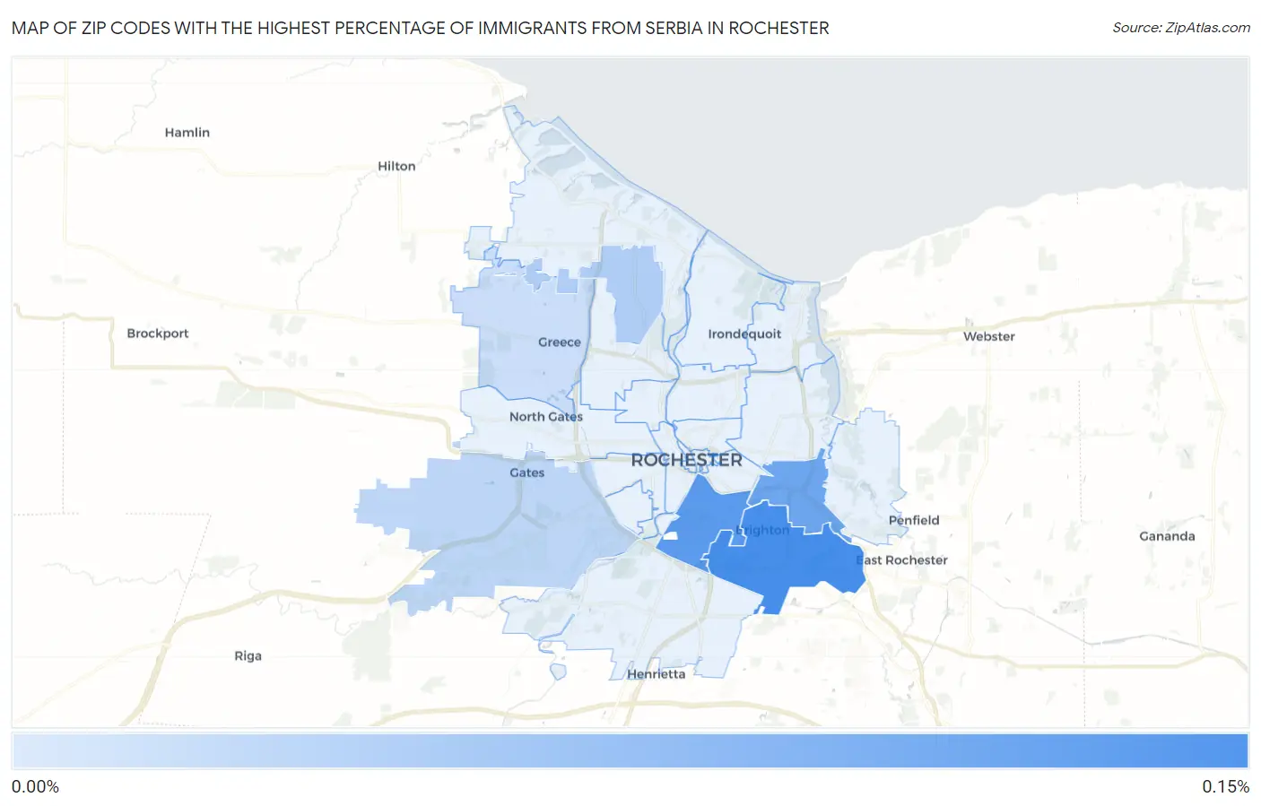 Zip Codes with the Highest Percentage of Immigrants from Serbia in Rochester Map