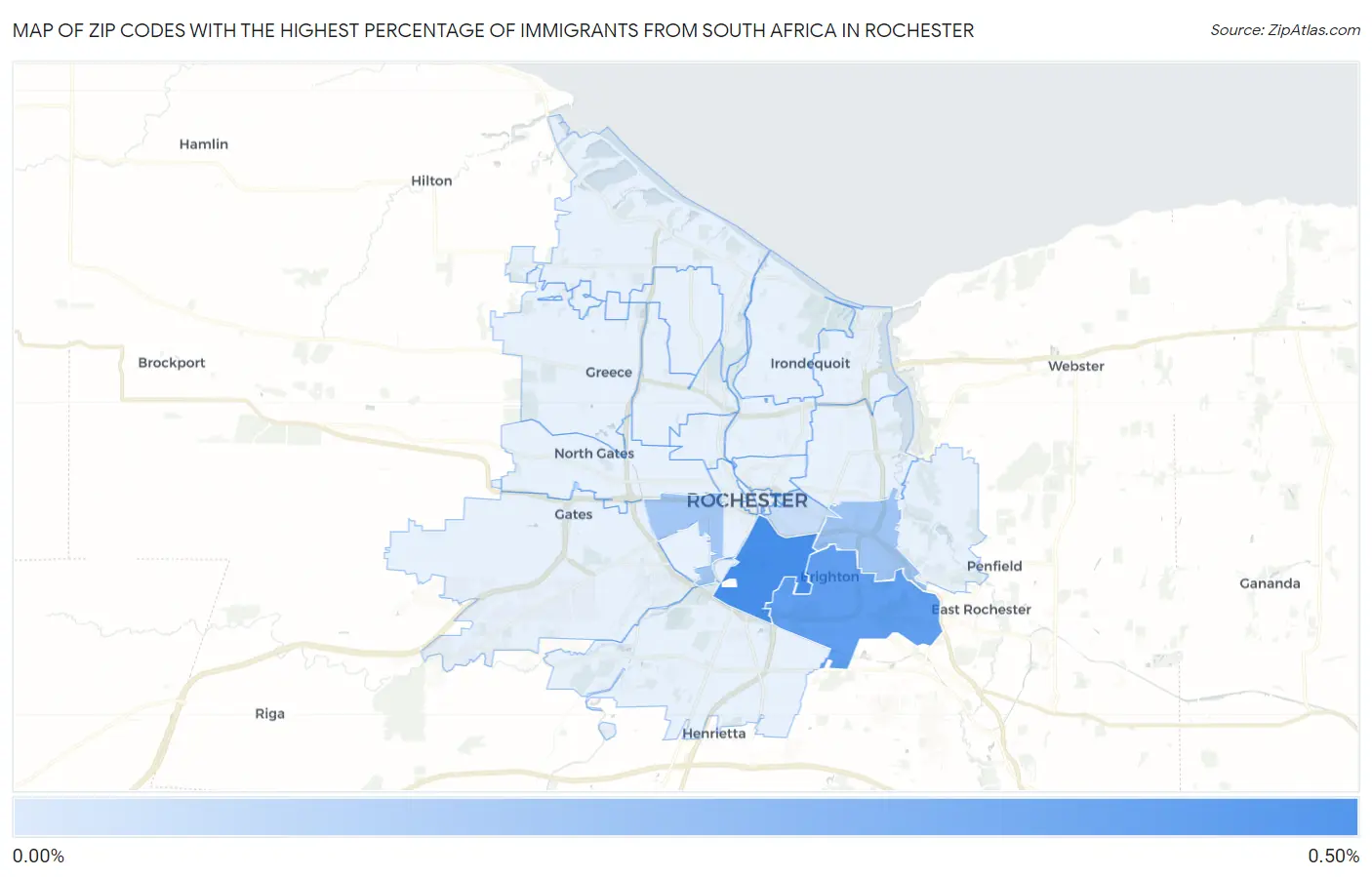 Zip Codes with the Highest Percentage of Immigrants from South Africa in Rochester Map